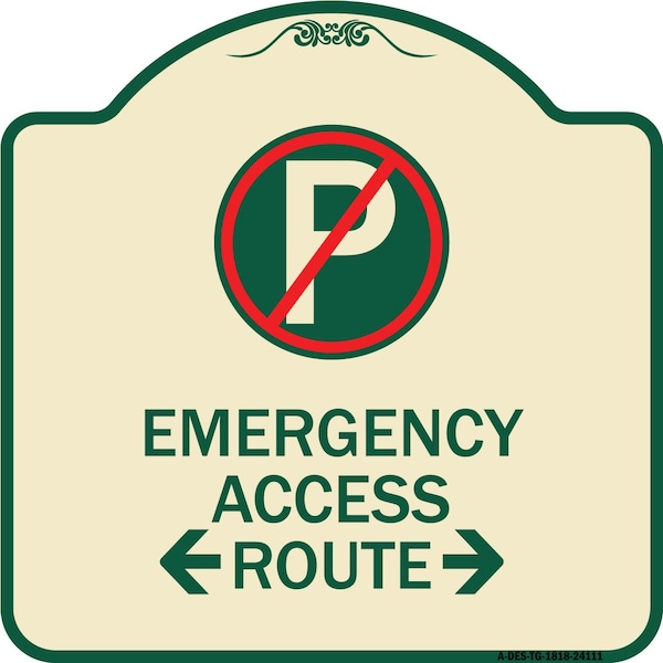 Emergency Access Route W/ Bidirectional Arrow Heavy-Gauge Aluminum Sign, 18" x 18", TG-1818-24111